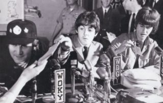 The Beatles at a Milwaukee press conference in advance of their concert that evening. Pictured: John Lennon, Paul McCartney, and George Harrison. (Courtesy of Wisconsin Historical Society)