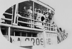Women standing on the deck of the La Crosse, ca. 1907-1914. (Courtesy of UW-La Crosse Historic Steamboat Photographs)