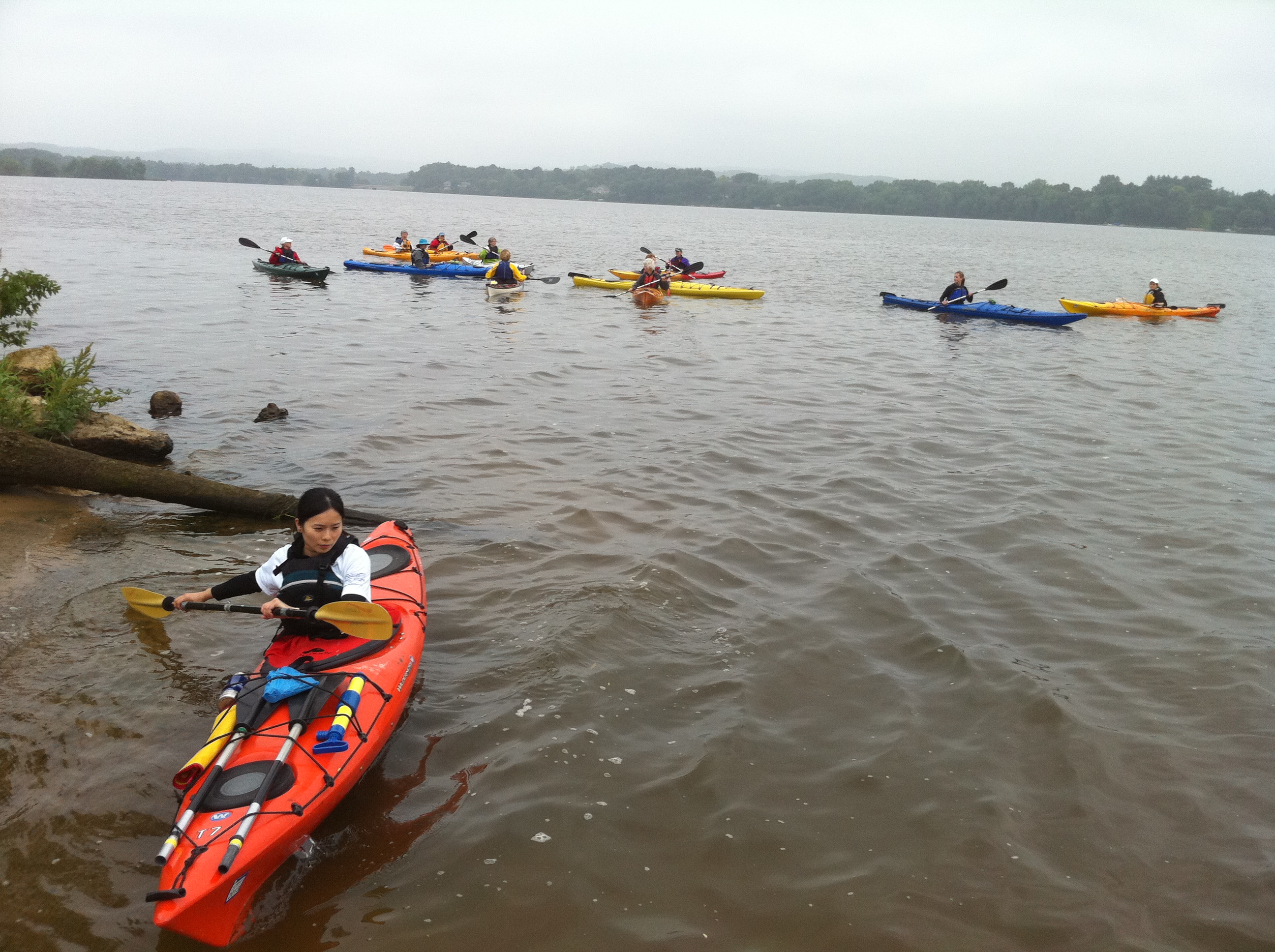 Yu Ting Fu gets into the Mississippi River backwaters to kayak with the rest of the crew.