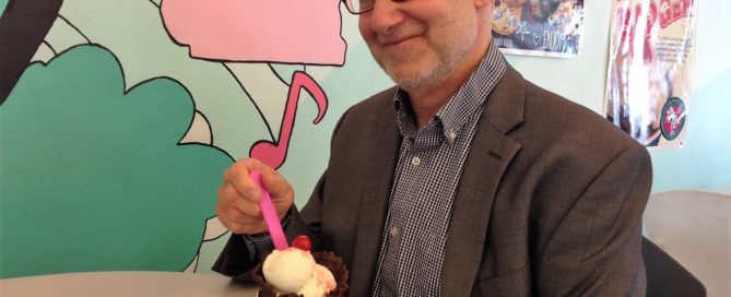 Author Dean Robbins enjoys an ice cream sundae.