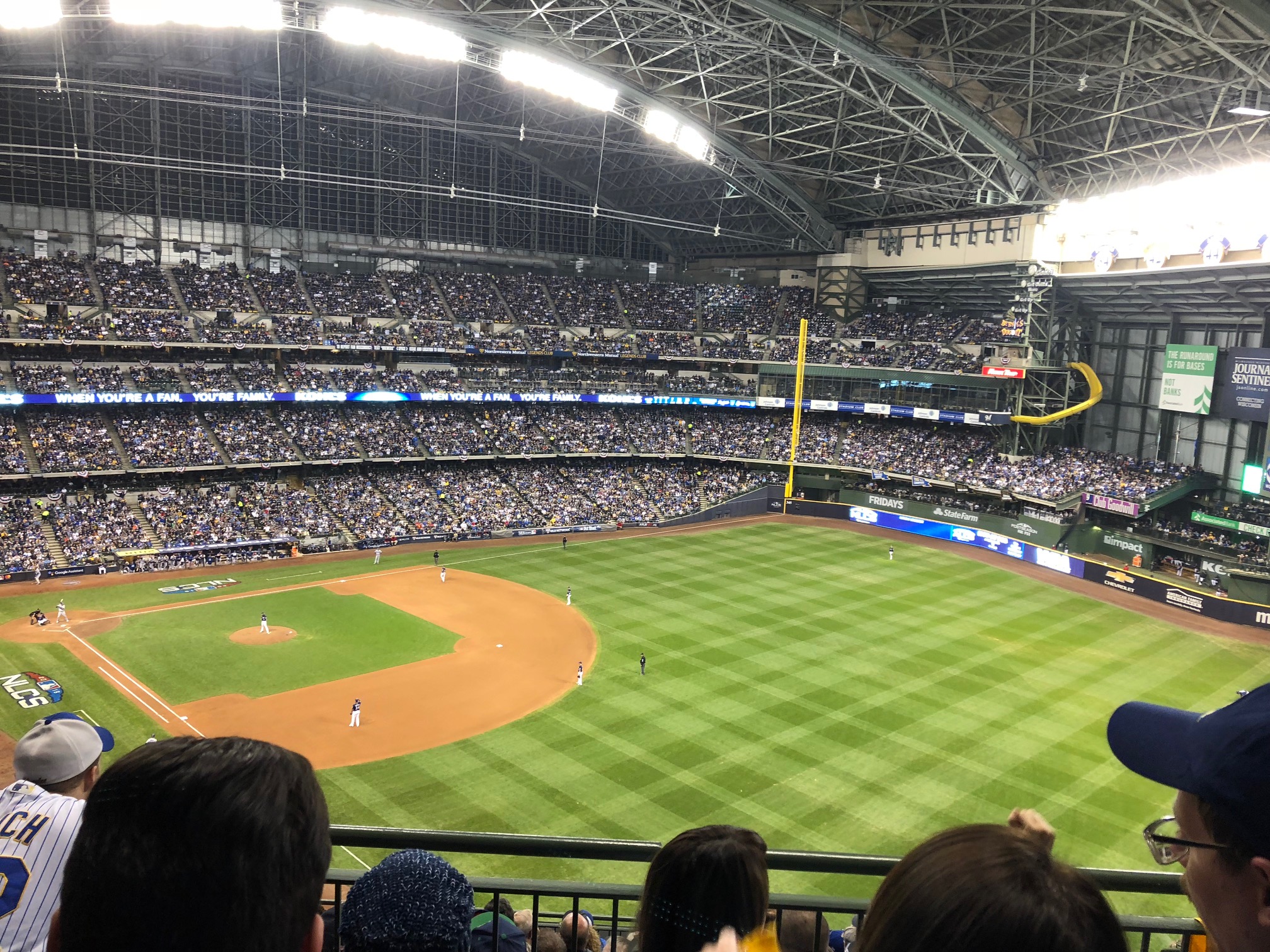 A sold out crowd at Miller Park on Friday, October 12th when the Milwaukee Brewers beat the Los Angeles Dodgers 6-5 in NLCS Game 1.