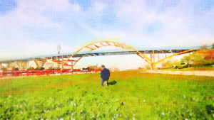 An animated Hoan Bridge from the movie "Hoan Alone."