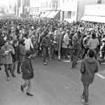 Protesters march down State Street during the Black Student Strike. (Photo by John Wolf)