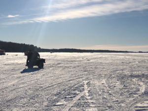 Bone Lake in Luck, Wisconsin hosted more than 240 student fish wranglers for the first tournament of the year. Students will be participating in Saturday events through March. (Taylor Pomasl/WPR)