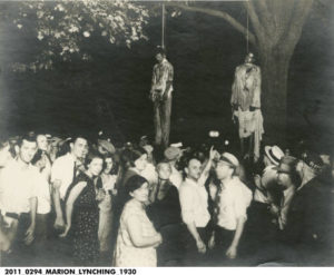 The lynching of Abram Smith and Thomas Shipp in Marion, Indiana in 1930. This photo went on to inspire the song, "Strange Fruit." (Photo courtesy of Indiana Historical Society, P0411)