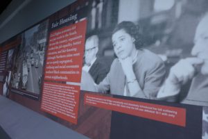Displays at the new America's Black Holocaust Museum feature Milwaukee legends, like Vel Phillips. (Maureen McCollum/WPR)