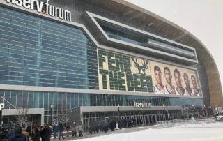 Fans enter the Fiserv Forum on Sunday, April 14, 2019 before Game 1 of the NBA playoffs. The Milwaukee Bucks Beat the Detroit Pistons 121-86. (Photo by Colleen O'Brien)