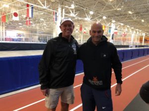 Six Days In The Dome race director Steve Durbin and ultra runner Joe Fejes, of Columbia, South Carolina. (Corrinne Hess/WPR)