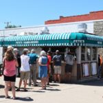 People waiting in line at Pete’s Hamburger Stand. (Mary Kate McCoy/WPR)