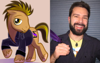 Cody Miller, who also goes by the name Vivid, is the programing director for the Milwaukee festival. Also pictured is a cartoon drawing of him as a pony by Vincent Perraglio. (Courtesy of Cody Miller)