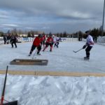 The Door County Pond Hockey Tournament, held Feb. 8, 2020, in Sister Bay, attracted players from across the Midwest. (Megan Hart/WPR)