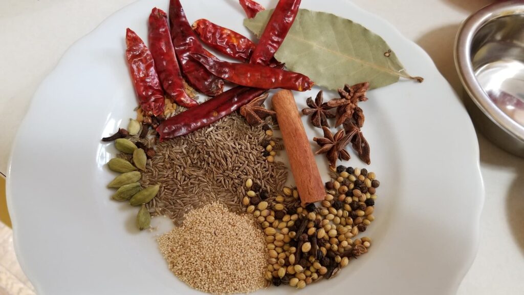 Plate containing various spices