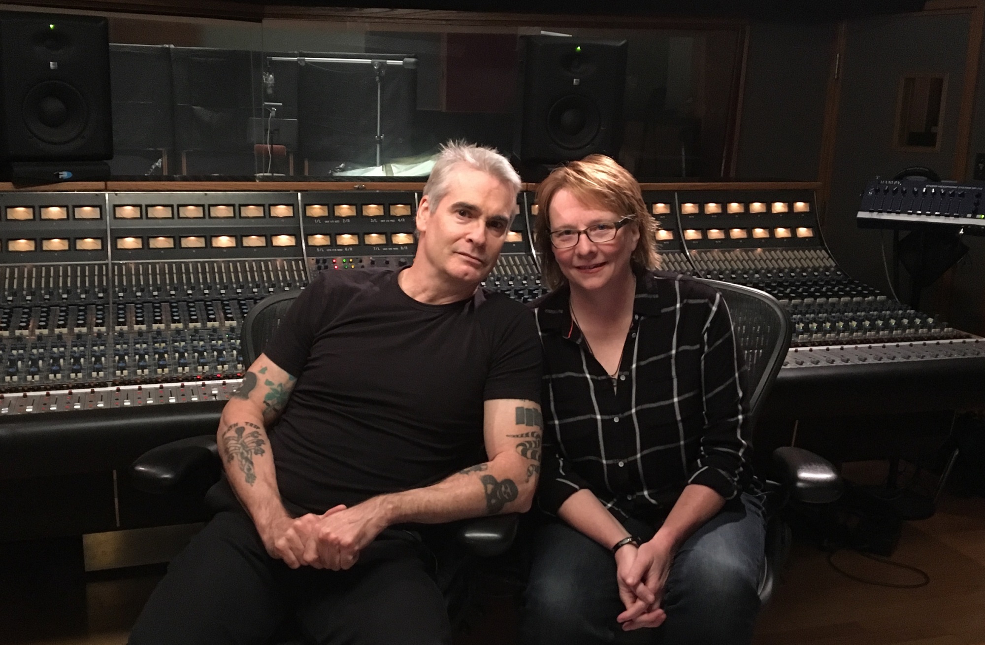 Artist Henry Rollins and music producer and Omnivore Recordings co-founder Cheryl Pawelski at Capitol Records. (Courtesy of Cheryl Pawelski)