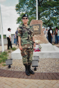 Major Jo Ann Schedler at the Mohican Veterans Memorial in 2003. (Courtesy of Jo Ann Schedler)