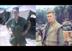 Everett "Doc" Wood (l) in Vietnam and Jim Blankenheim (r) at Phu Loc 6 where they were about to move their battalion to Phu Bai Combat Base during Mardi Gras in February 1968. (Photos courtesy of Everett Wood and Jim Blankenheim)