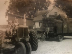The author's dad, Jim Reisinger, driving tractor as a boy with his brother at his side and his own father on the hay wagon.(Courtesy of Brian Reisinger)