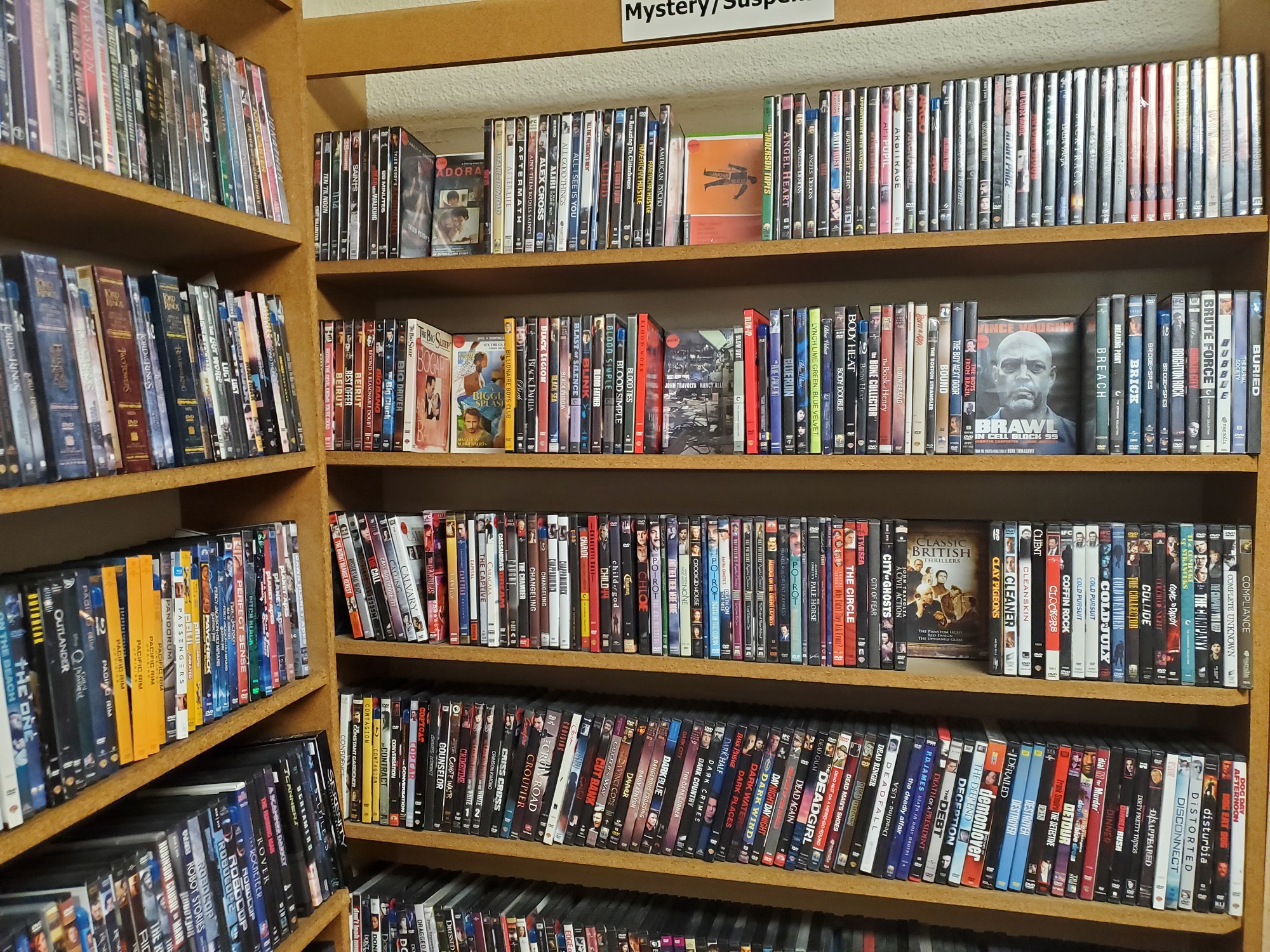 The "Mystery/Suspense" section at Four Star Video Cooperative in Madison, one of the remaining video rental stores in the state. (Photo by Andy Turner)