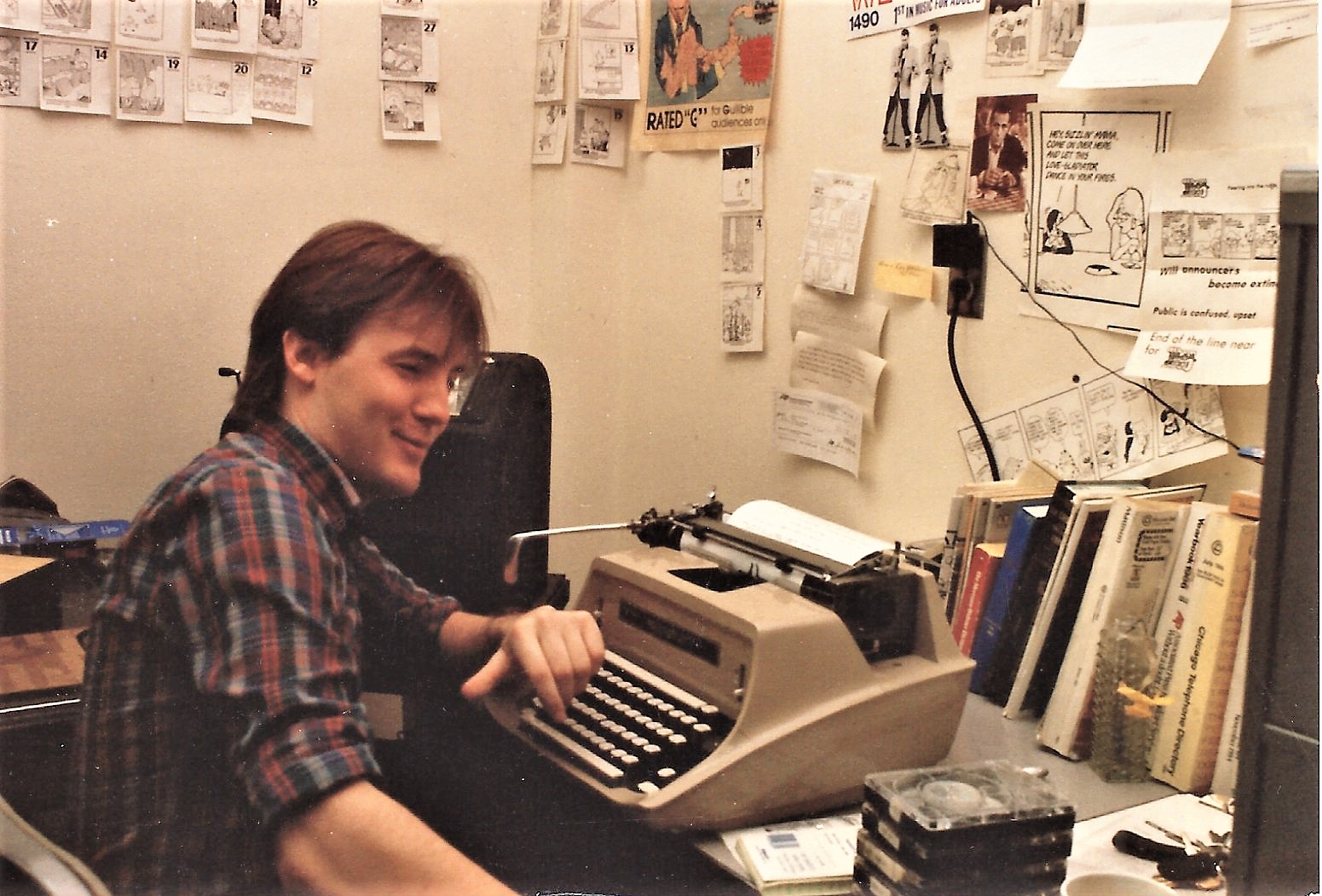 A young Gene Purcell in the 1980s working at WLSU- FM in La Crosse. (Courtesy of WPR)