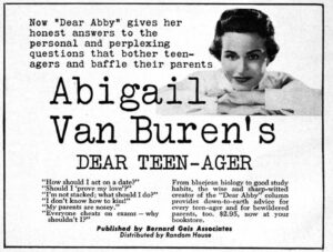 Advertisement for Abigail Van Buren's book of advice for teenagers.