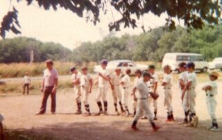 The Beaver Leaguers baseball team from Hegg, Wisconsin. The man standing on the left is the writer's dad, Bob Hardie. The third player to the right from him (the tall kid) is the writer's brother, Kevin. (Courtesy of Chris Hardie)