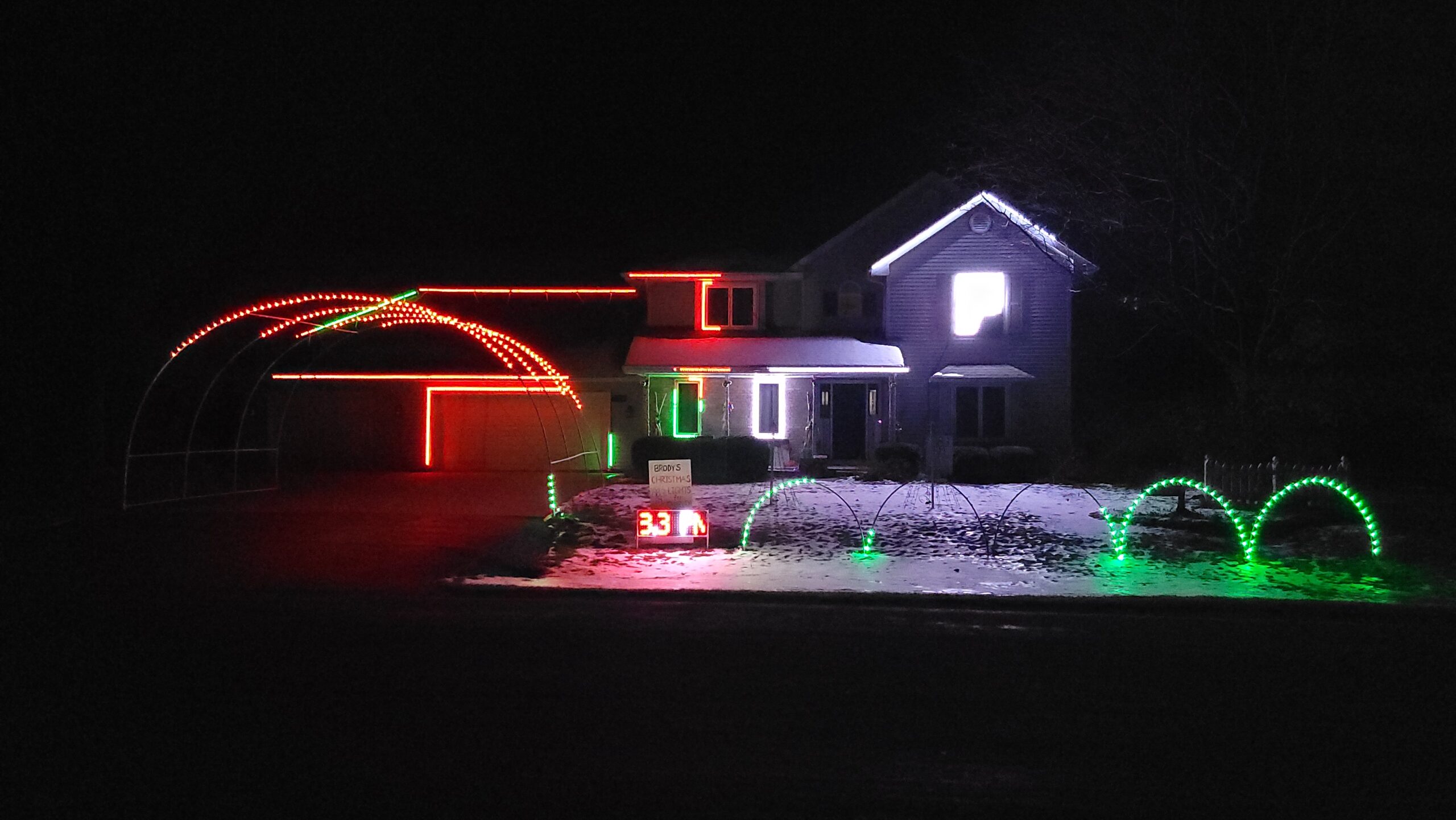 The Enli home is lit up with Christmas lights. 13-year-old Brody Enli spends much of the year preparing for his annual holiday light show that benefits local charities. (Courtesy of the Enli family)