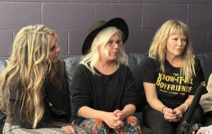 Seated in a dressing room at The Sylvee, (l-r) Gail Greenwood and Tanya Donelly of Belly and Kay Hanley of Letters to Cleo discuss why supporting Joey’s Song is important to them. (Gaby Vinick/WPR)