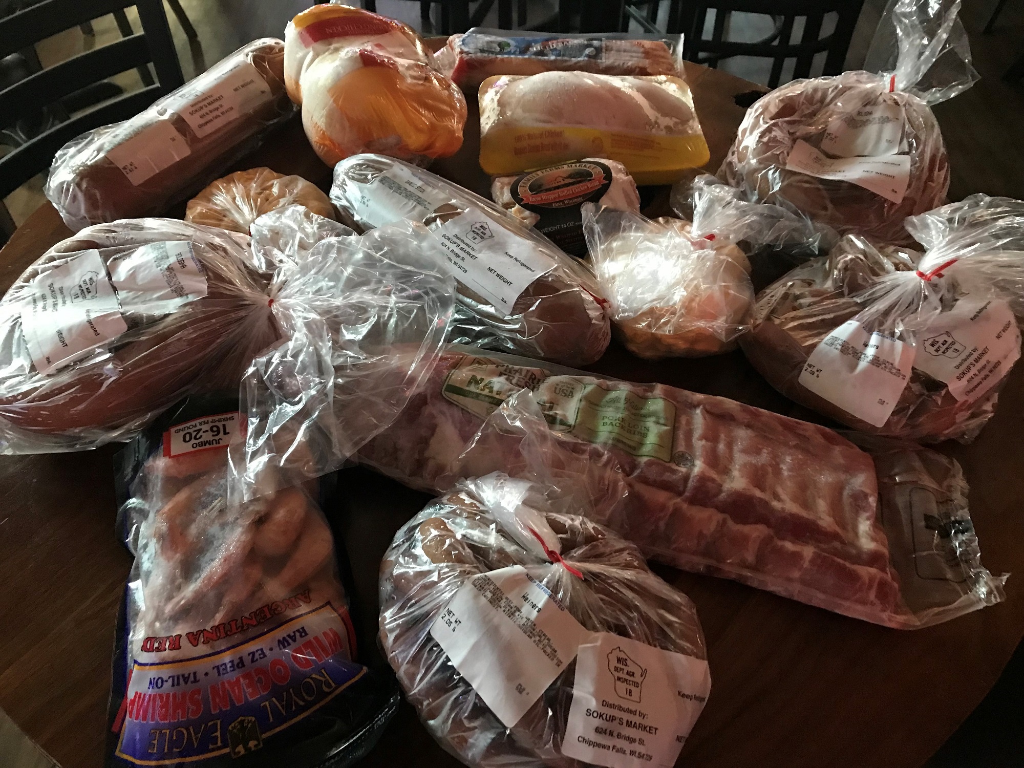 Meat raffle prizes at Heartbreakers in Lake Hallie, Wisconsin. (Courtesy of Patti See)