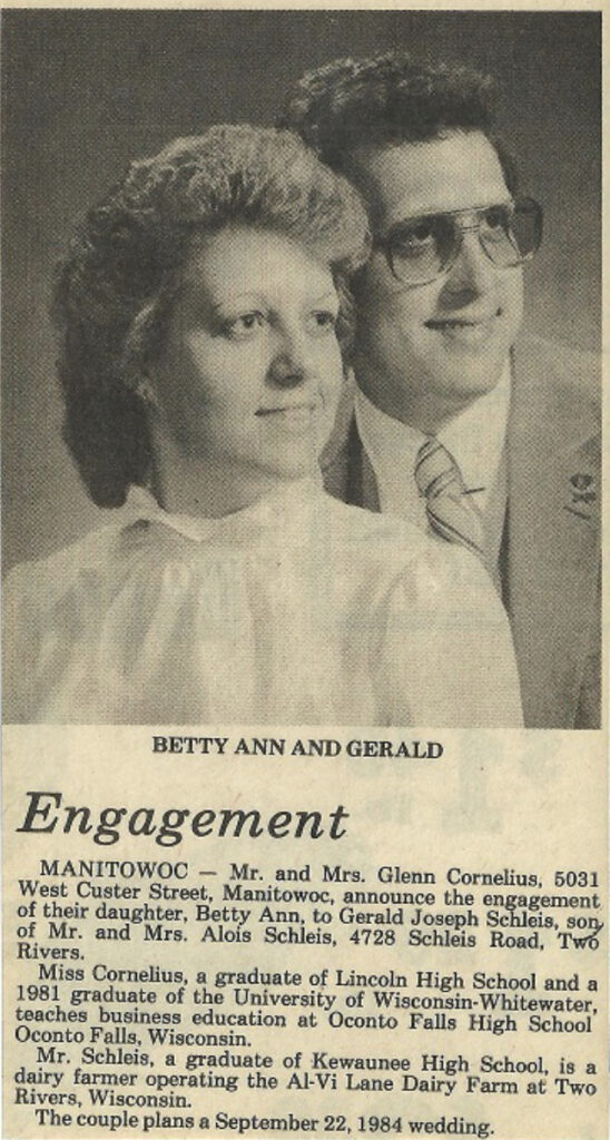 The engagement announcement for Betty and Gerald Schleis. (Courtesy of Jana Rose Schleis)
