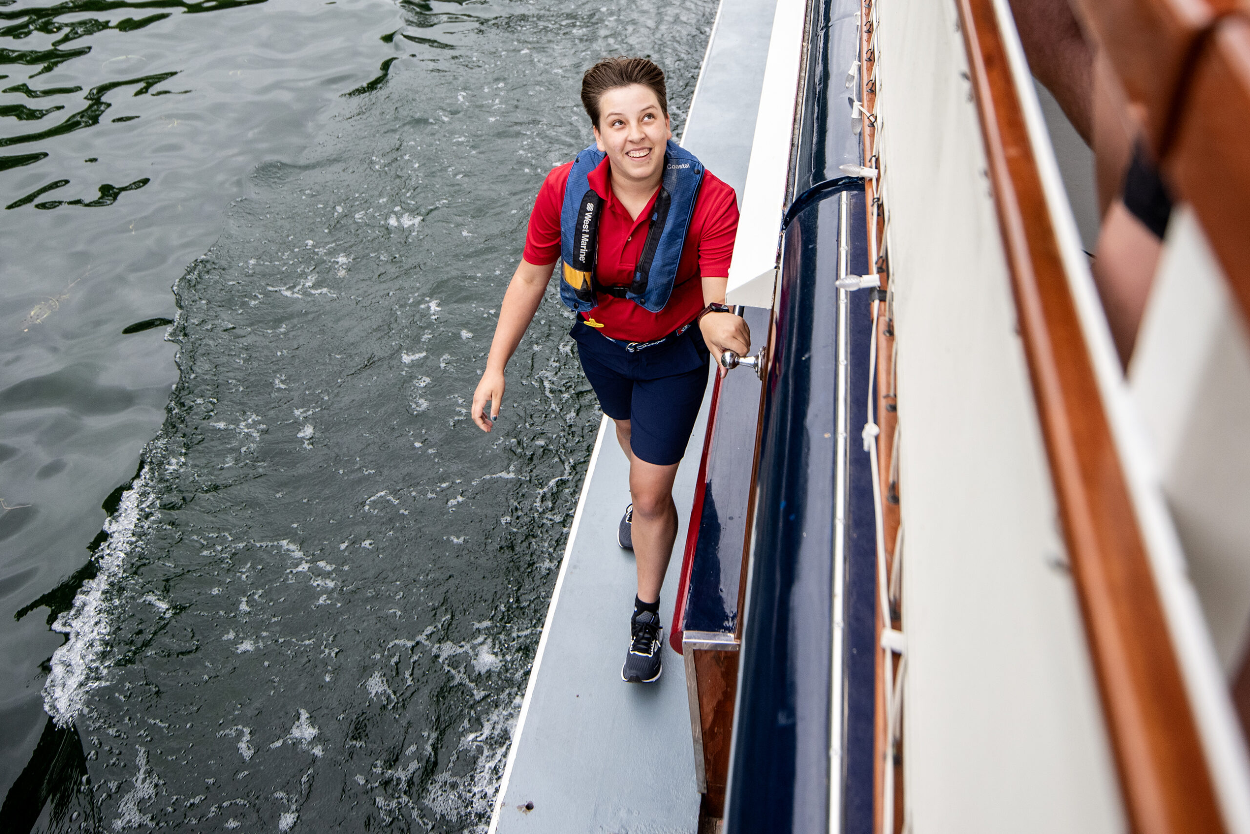 Erin Hensler of Lake Geneva, Wis., auditions to be a mail boat jumper on Tuesday, June 13, 2023, in Lake Geneva, Wis.