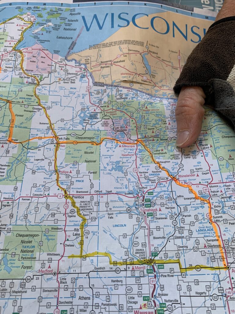 A map of the bike ride from Wisconsin to Canada. (Photo by Andrea Kubishak)