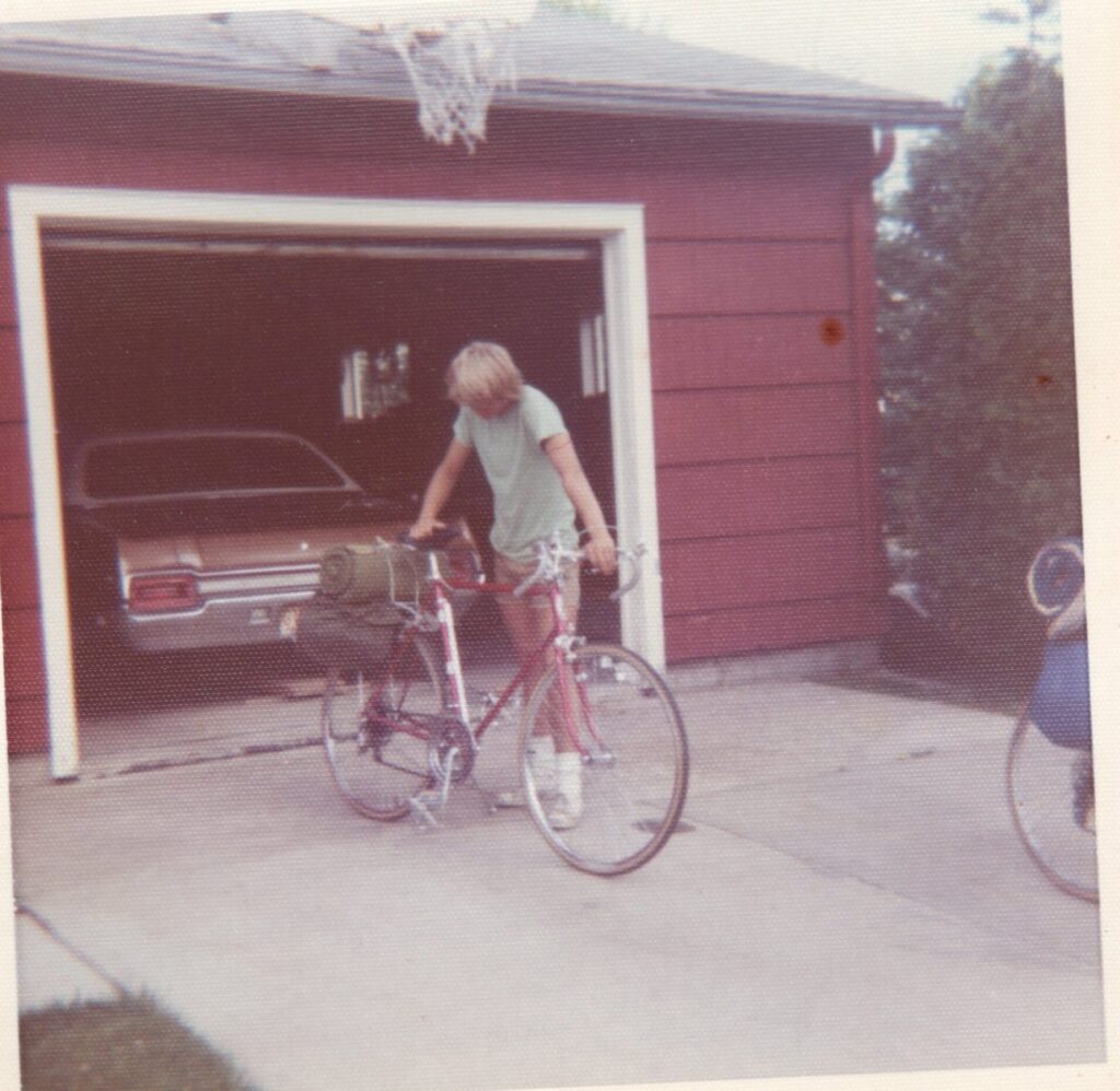 Nick Schmelter at the start of his bike ride in Antigo, Wisconsin on July 9, 1973. (Courtesy of Mark Blaskey)