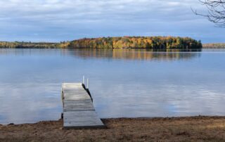 The view of Lake Namakagon and the dock from Ron Weber's cabin near Cable, Wisconsin. (Photo by Ron Weber)