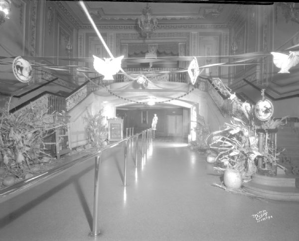Halloween decorations in the lobby of the Orpheum Theater in Madison, Wisconsin in 1930. (Courtesy of Wisconsin Historical Society)