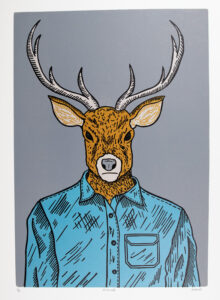 Artist print of a Deer with button up
