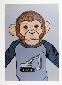 Artist print of Monkey with long sleeve shirt with a bulldozer on it