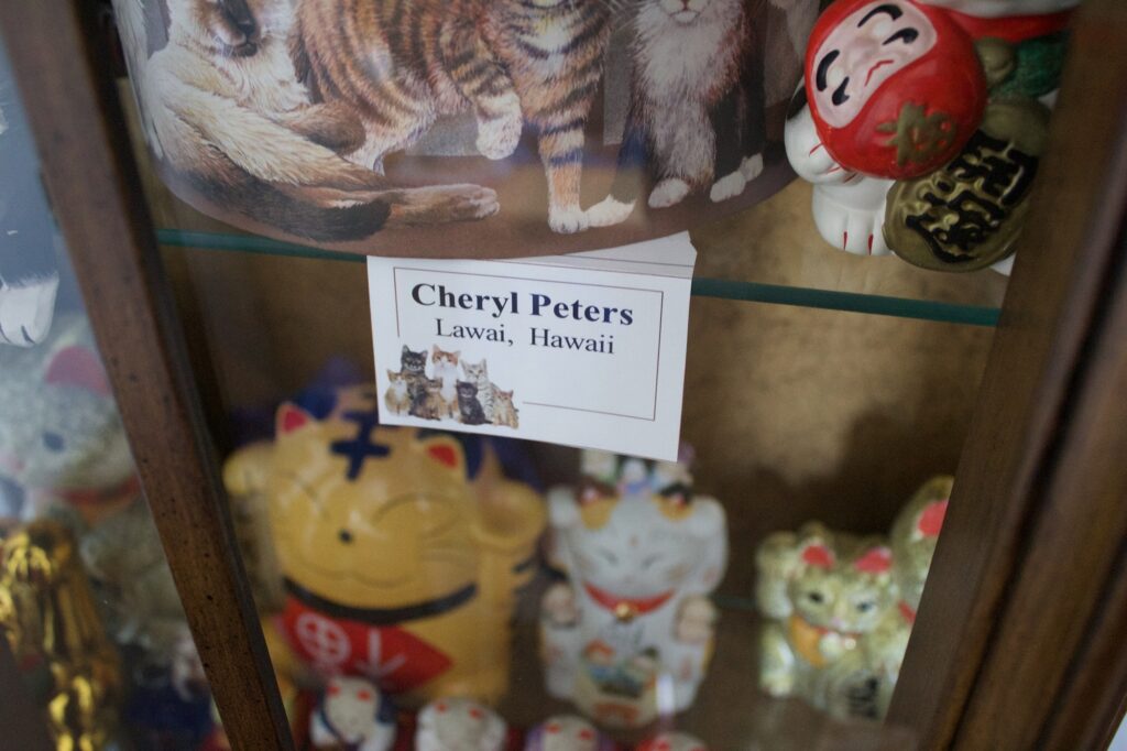 After Redner's Rescued Cat Figurine Mewseum made national news, Cheryl Peters of Loai, Hawaii contacted the owners. She was the first person to submit a piece to the Redner's collection. (Trina La Susa/WPR)