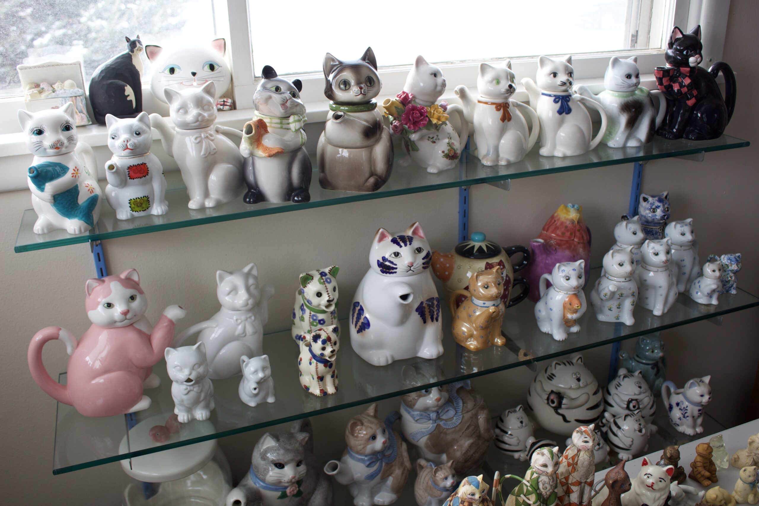 Inside Redner's Rescued Cat Figurine Mewseum are thousands cat-related items, including cookie jars. (Trina La Susa/WPR)