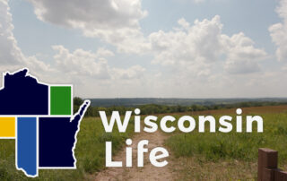 Wisconsin Life logo in front of nature center.