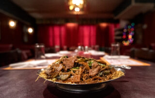 Beef Cantonese Chow Main is a noodle dish served at Cozy Inn in Janesville, Wis., the oldest existing Chinese restaurant in Wisconsin and second oldest in the United States. (Angela Major/WPR)