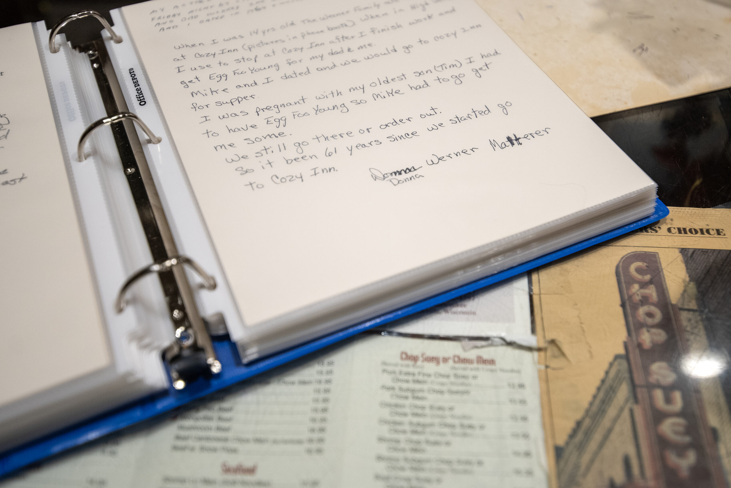 Cozy Inn customers wrote down their memories to celebrate the Chinese restaurant’s 100th anniversary in downtown Janesville, Wis. (Angela Major/WPR)