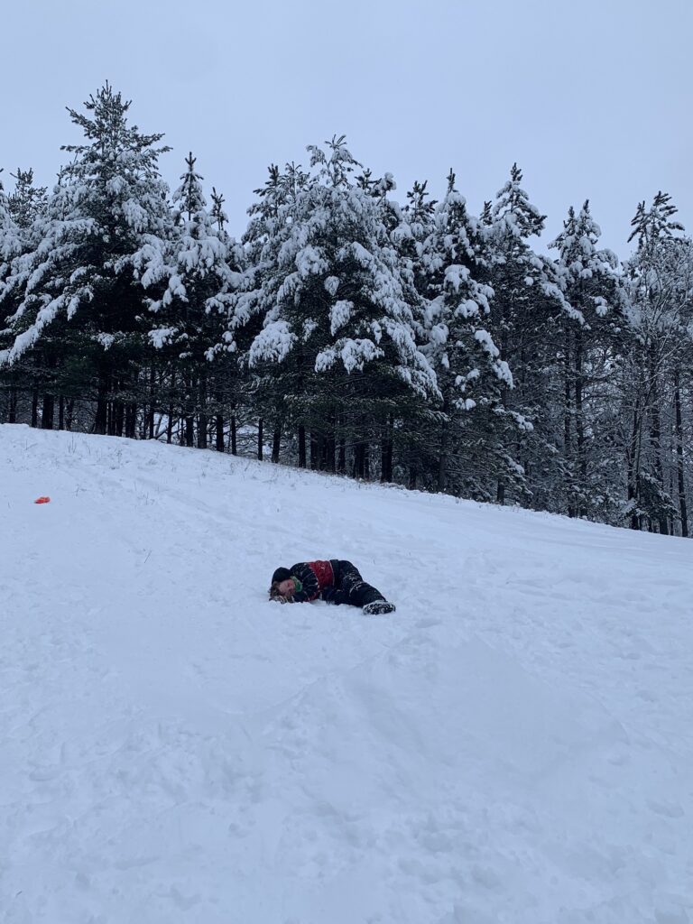 Beau Quinn wipes out on the hill in Nelsonville, Wisconsin. (Photo by Jill Sisson Quinn)