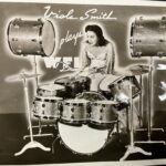 Viola Smith featured in a WFL Drums advertisement that shows off her unique drum kit. (Courtesy of Malone Area Heritage Museum)