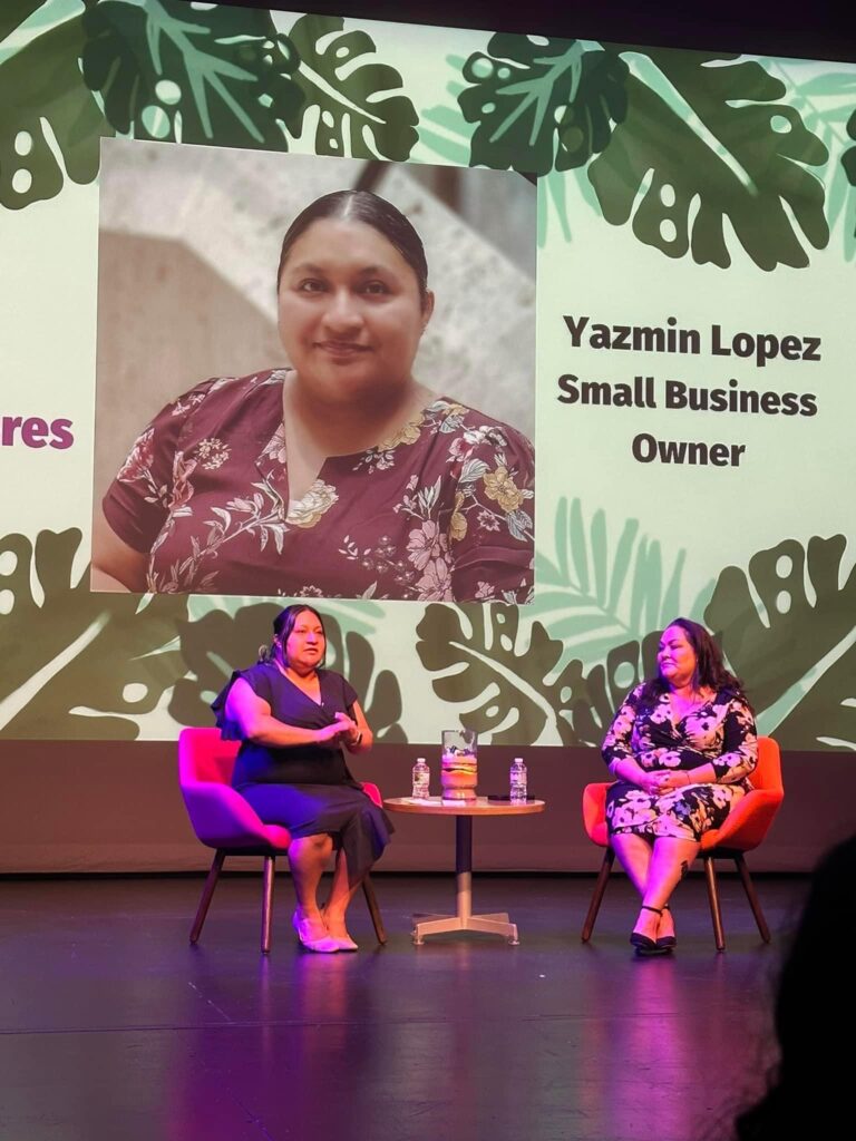 Katharisma Cleaning owner Yazmin Lopez (l) and Madison community organizer Shadayra Kilfoy-Flores present at the Midwest Mujeres event "Yo Quiero Dinero" in 2023. (Courtesy of Midwest Mujeres)