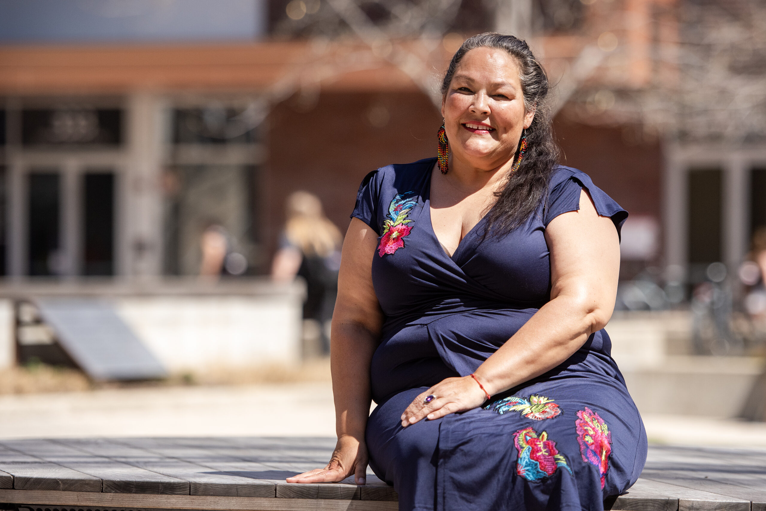 Shadayra Kilfoy-Flores on the UW-Madison campus just before recording her "Wisconsin Life" and Midwest Mujeres story on April 13, 2023. (Angela Major/WPR