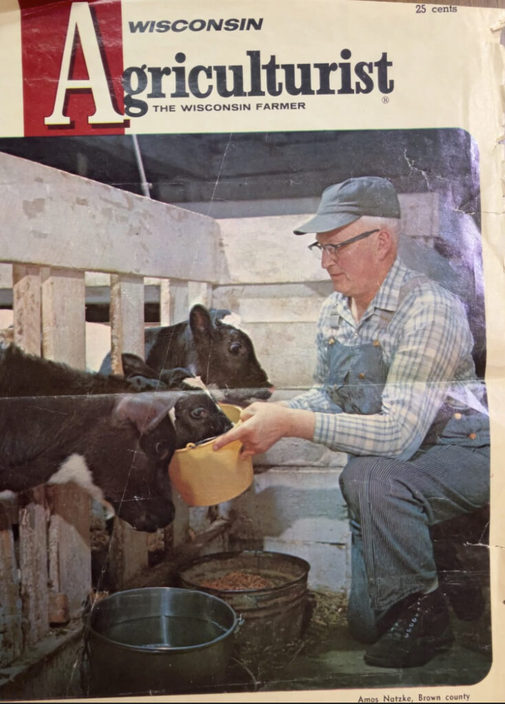 Eileen Bordeleau’s father, Amos Natzke, featured on the cover of the "Wisconsin Agriculturist" because of their calf feeding program in 1967. (Courtesy of Eileen Bordeleau)