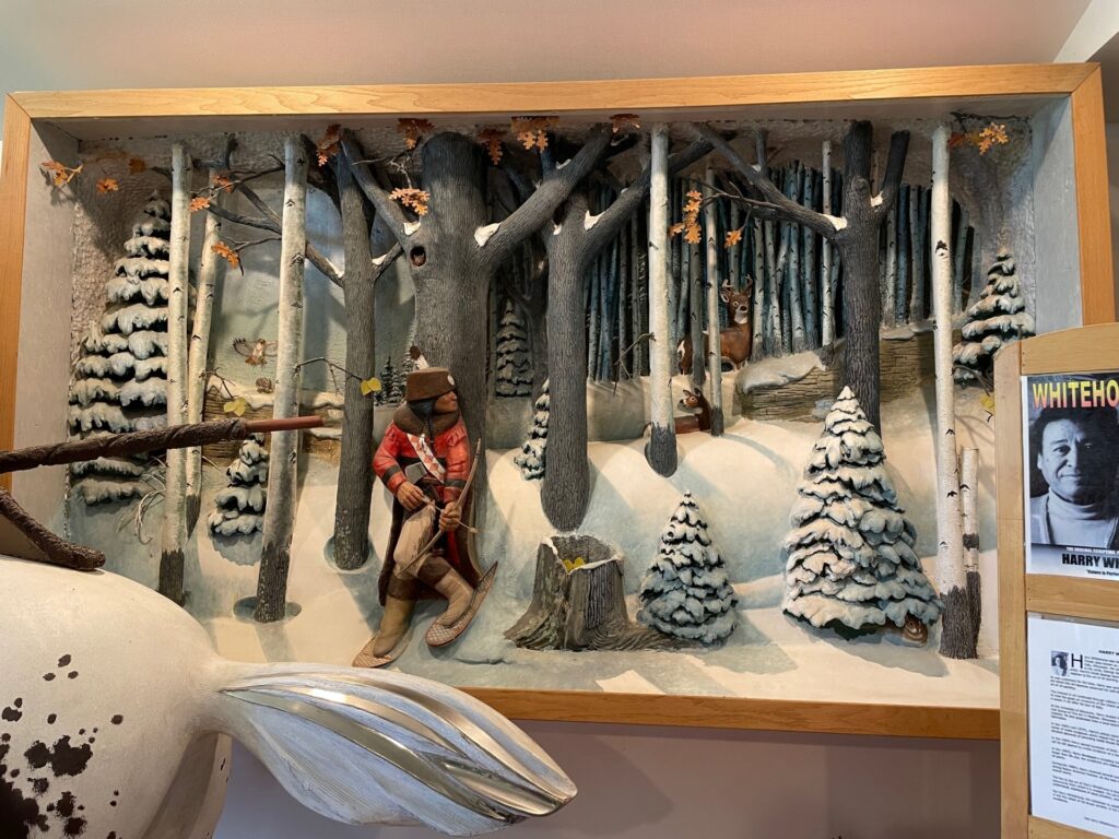 "Winter Hunters" by Harry Whitehorse is a mixed media diorama on display in the Whitehorse Gallery in Monona, Wisconsin. (Maureen McCollum/WPR)