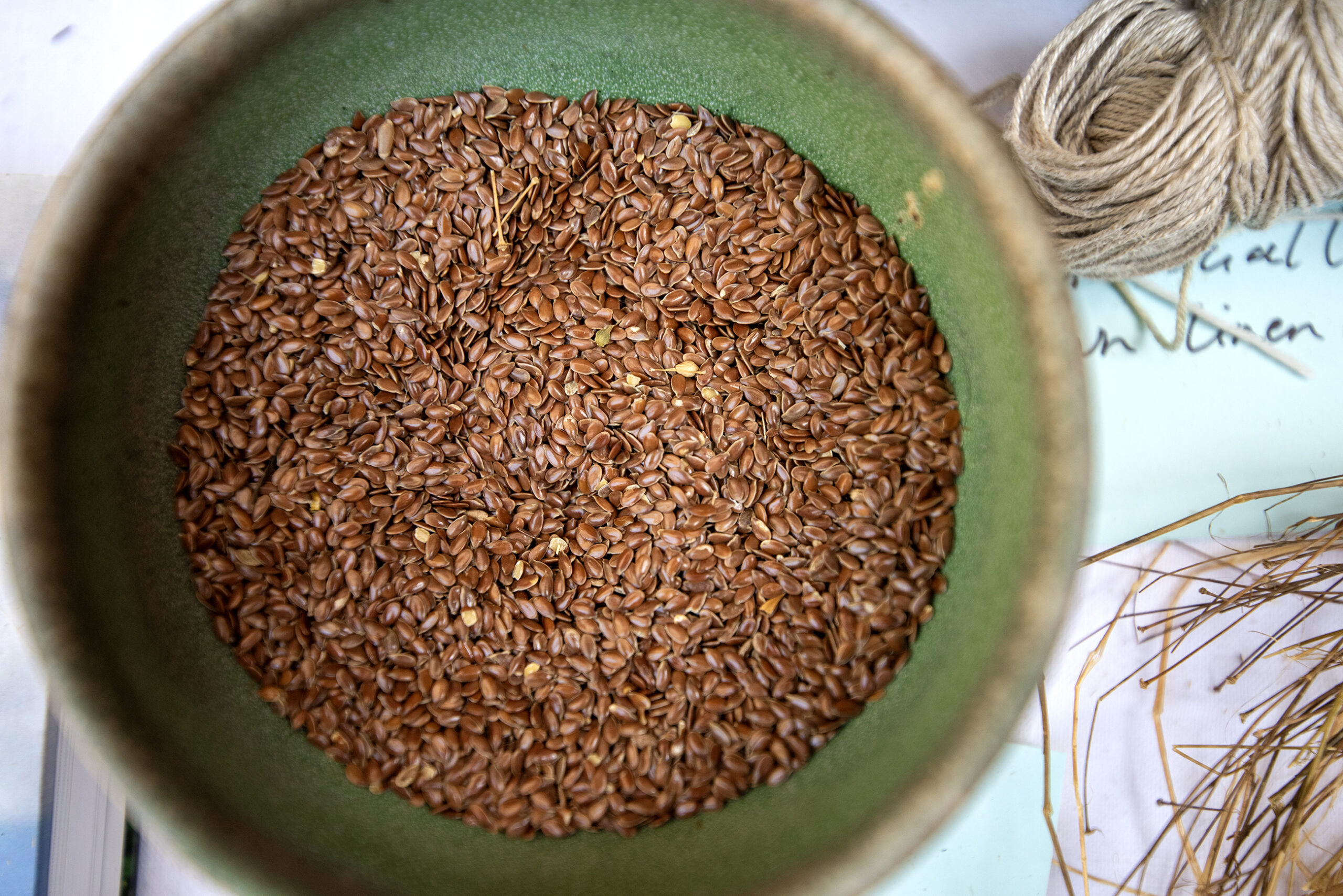 Flax seed are kept in a bowl Thursday, May 8, 2025, at Leslie Schroeder’s home in Madison, Wis. <i>Angela Major/WPR</i>