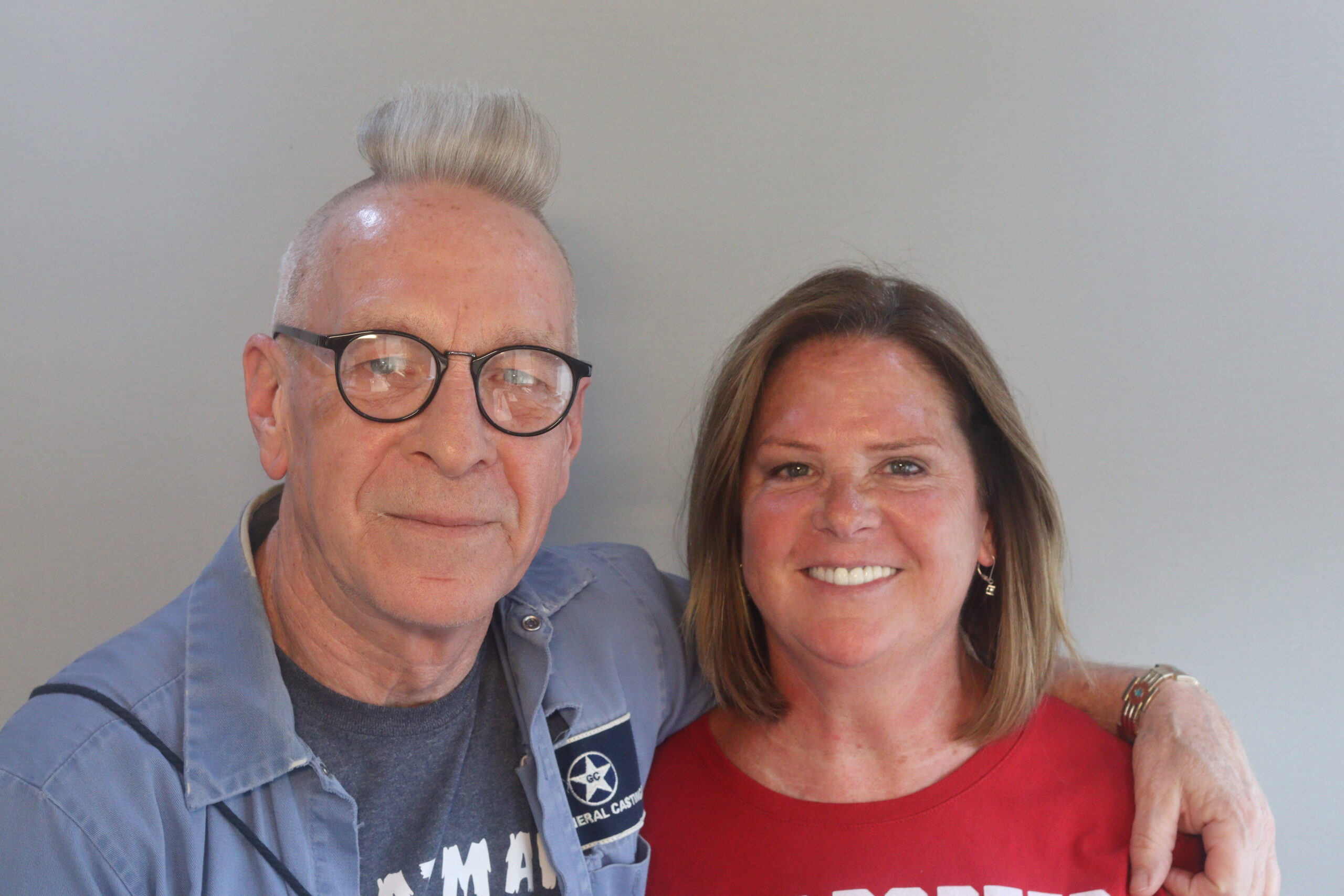 Siblings Marty Sosnowski and Lynne Williamson at a recording session during the StoryCorps Mobile Tour stop in Green Bay, Wisconsin on August 8, 2023. <i>Courtesy of StoryCorps/i>